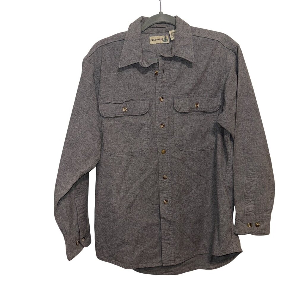 Fieldmaster Mens Medium Gray Button-Up Shirt Long Sleeve With Chest Pockets
